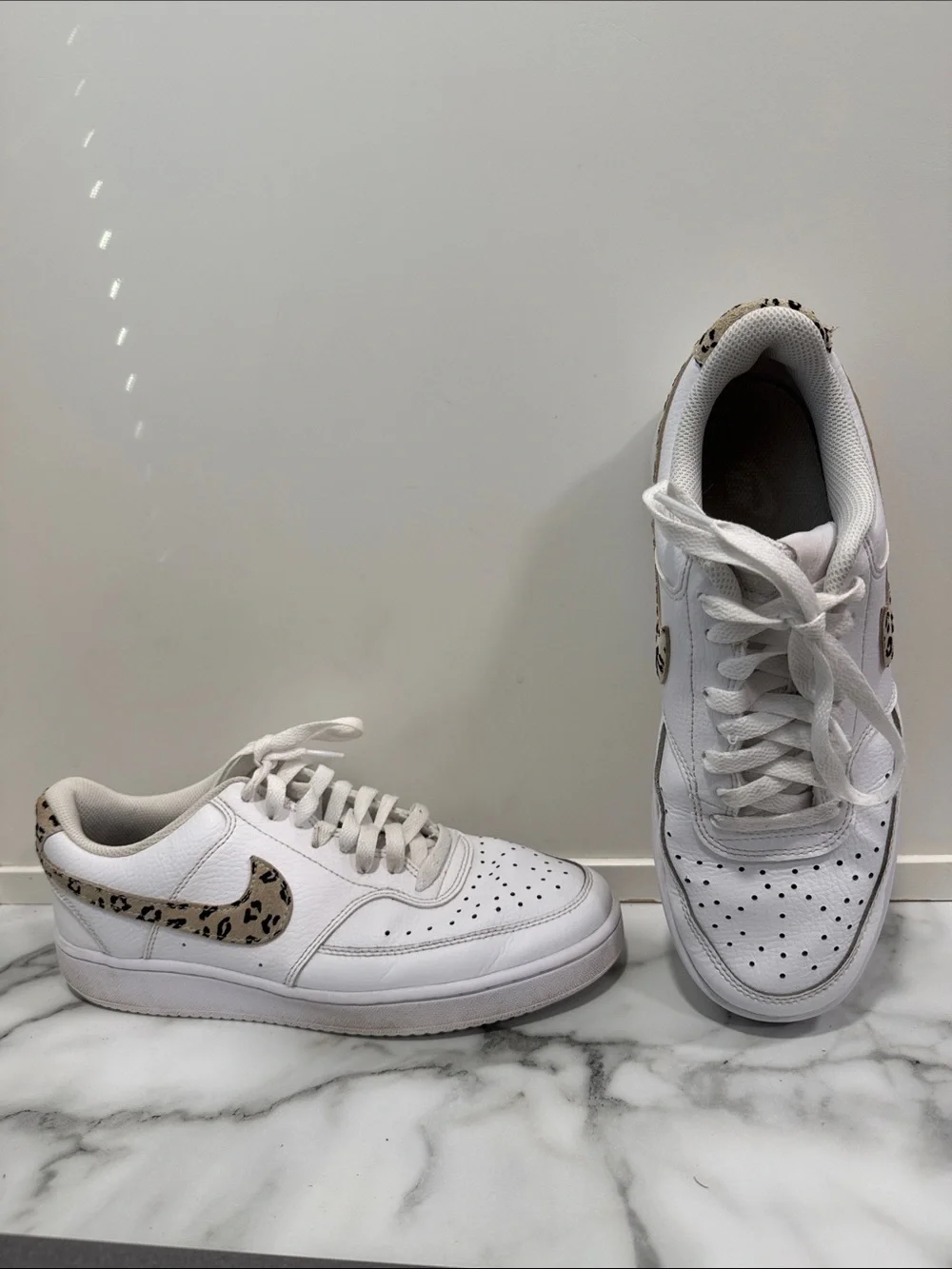 Nike Women’s Size 9 Court Vision Low 'Leopard Swoosh - White' DD9665-100